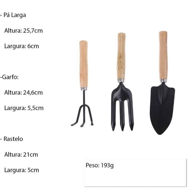KIT COM 3 PEÇAS DE JARDINAGEM EM MADEIRA REF: 81701 KIT COM 3 PEÇAS DE JARDINAGEM EM MADEIRA REF: 81701