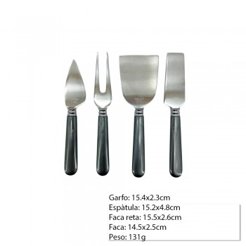 CONJUNTO 4 PEÇAS PARA QUEIJO CINZA PEROLADO REF: CJBO-006PT CONJUNTO 4 PEÇAS PARA QUEIJO CINZA PEROLADO REF: CJBO-006PT