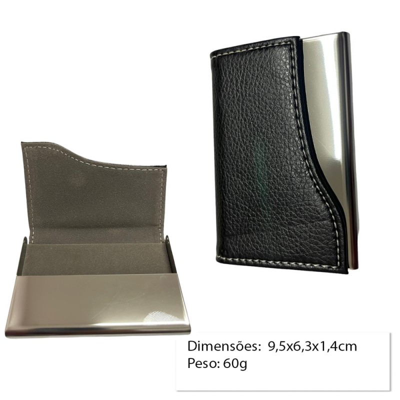 PORTA CARTÃO EM METAL E COURO SINTÉTICO PRETO PORTA CARTÃO EM METAL E COURO SINTÉTICO PRETO