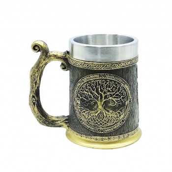 CANECA MODELO ÁRVORE DA VIDA COM ALÇA CAPACIDADE 600ML EM METAL INOX E REVESTIDA DE RESINA DE PVC REF: AP230036B