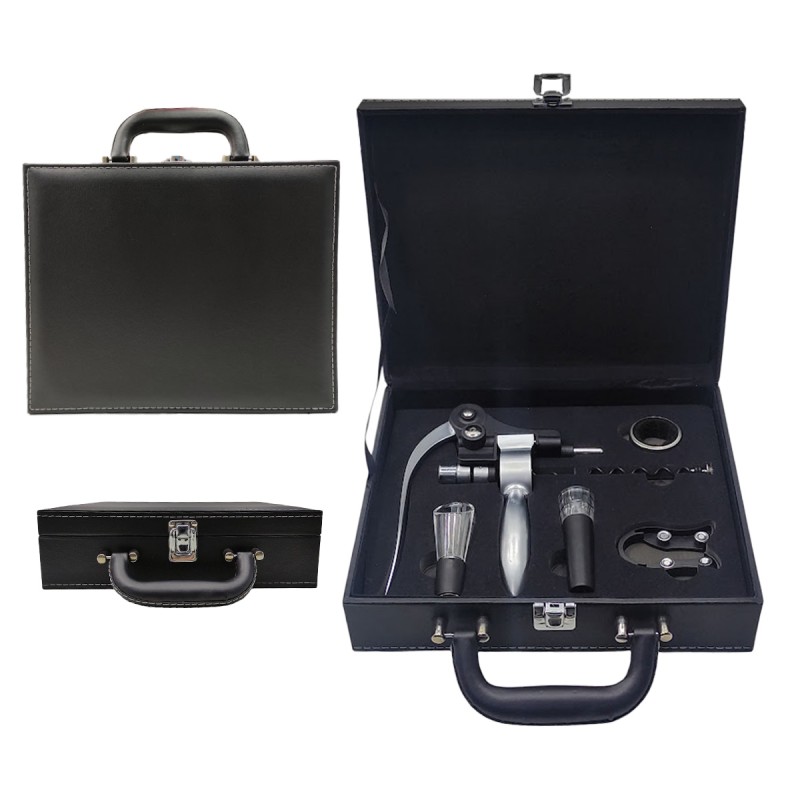 KIT ACESSÓRIOS PARA VINHO COM 5 PEÇAS EM MALETA REF:APJU-7SET