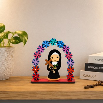 ENFEITE DECORATIVO MODELO ARCO FLORAL SANTINHA DE MADEIRA REF: 000127