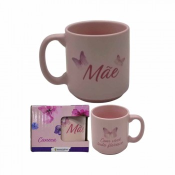CANECA MINI TINA MODELO MÃE A VIDA E MAIS FELIZ COM VOCÊ EM CERÂMICA 100ML REF: 10025862 CANECA MINI TINA MODELO MÃE A VIDA E MAIS FELIZ COM VOCÊ EM CERÂMICA 100ML REF: 10025862