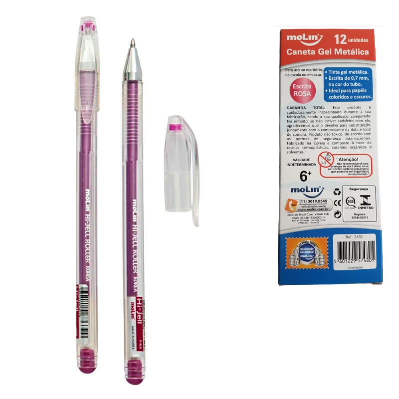 CANETA GEL METÁLICA ROSA C/12