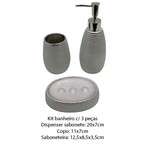 KIT BANHEIRO PORCELANA PRATA C/ 3PÇS REF: SXTE-5188 KIT BANHEIRO PORCELANA PRATA C/ 3PÇS REF: SXTE-5188