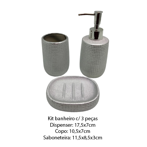 KIT BANHEIRO PORCELANA PRATA C/3PÇS REF: SXTE-5190 KIT BANHEIRO PORCELANA PRATA C/3PÇS REF: SXTE-5190
