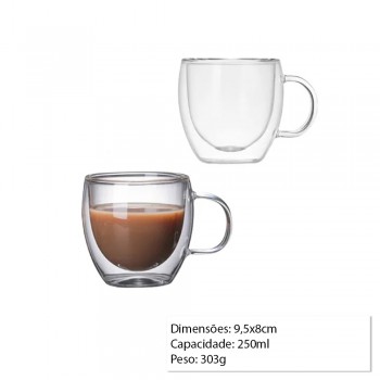 KIT 2 XICARAS VIDRO DUPLO BOROSSILICATO KIT 2 XICARAS VIDRO DUPLO BOROSSILICATO