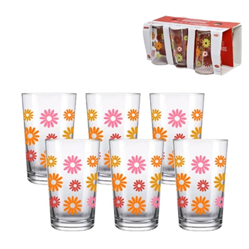 COPO ALTO COM FLORES 190ML 6 PEÇAS DE VIDRO REF: CPLG-095