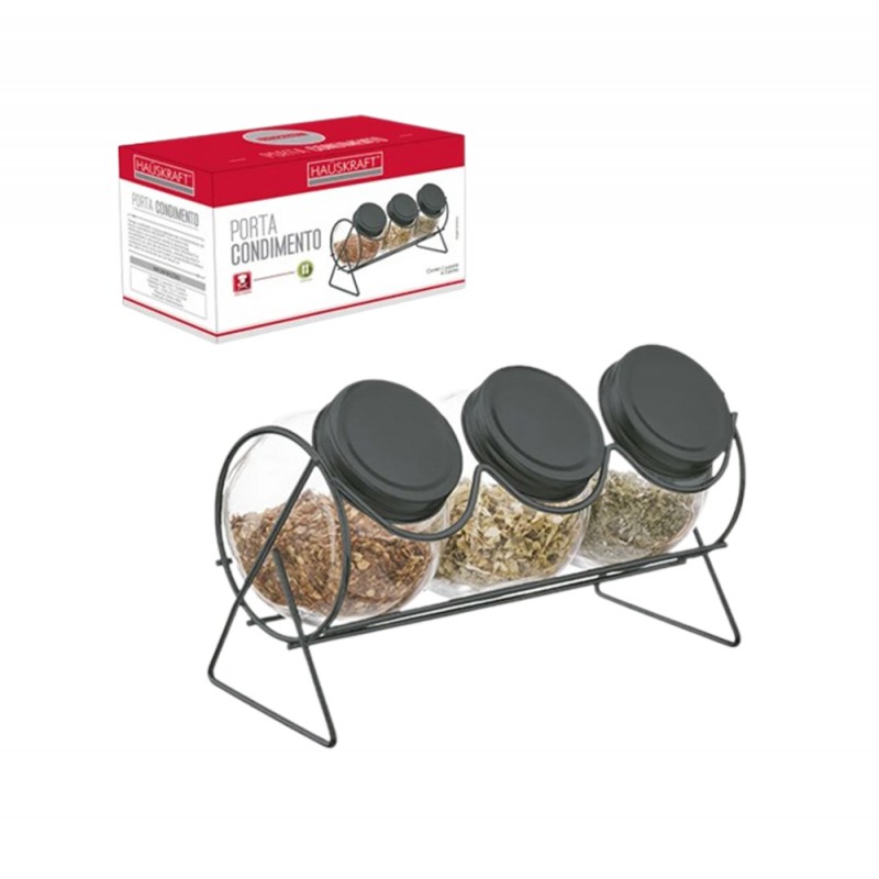 PORTA TEMPERO EM METAL COM 3 POTES PRETO REF: PCON-029PT PORTA TEMPERO EM METAL COM 3 POTES PRETO REF: PCON-029PT