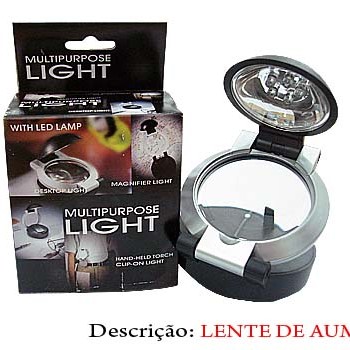 LUPA 62MM C/LUZ DE LED ARMAÇÃO EM PLASTICO E LENTE EM ACRÍLICO 