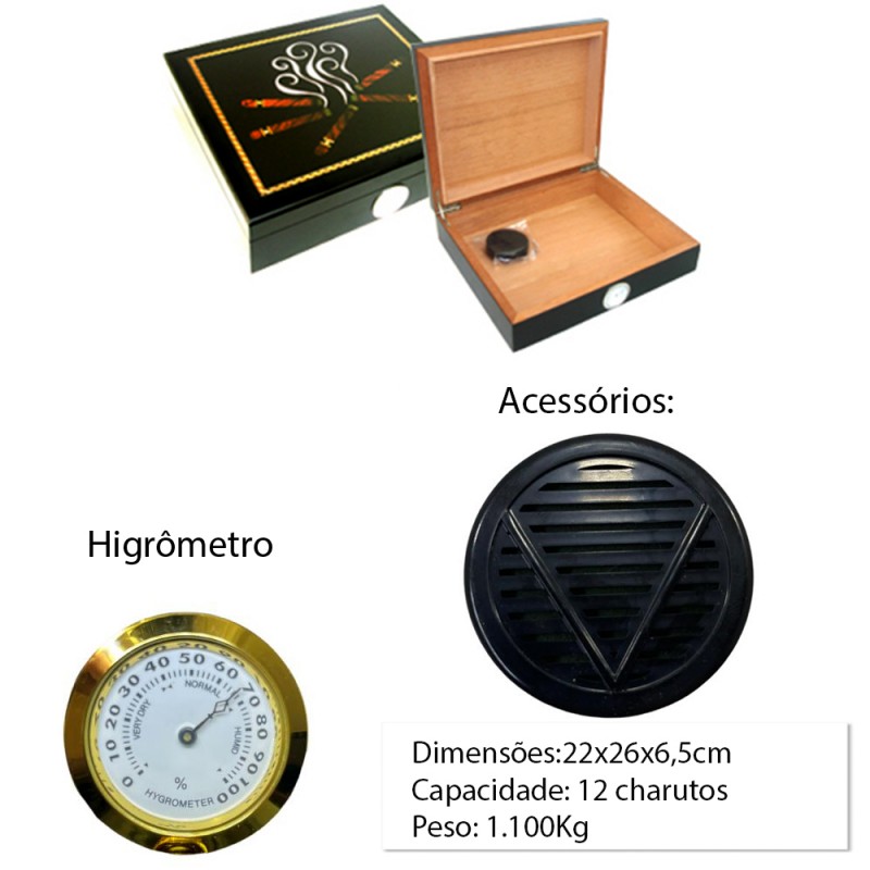 CAIXA UMIDORA DE CHARUTO PARA 12PÇS COM HIGRÔMETRO E UMIDIFICADOR REF: VG12107A CAIXA UMIDORA DE CHARUTO PARA 12PÇS COM HIGRÔMETRO E UMIDIFICADOR REF: VG12107A
