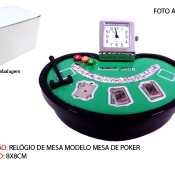 MESA DE POCKER EM MINIATURA C/ RELÓGIO. TAM: 7.5X4X4.5CM MESA DE POCKER EM MINIATURA C/ RELÓGIO. TAM: 7.5X4X4.5CM