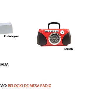RÁDIO EM MINIATURA C/ RELÓGIO. TAM: 8.5x6x3.5CM RÁDIO EM MINIATURA C/ RELÓGIO. TAM: 8.5x6x3.5CM