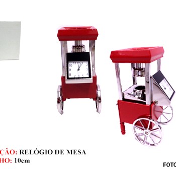 CARRINHO DE PIPOCA EM MINIATURA C/ RELÓGIO. TAM: 5X5.5X10CM CARRINHO DE PIPOCA EM MINIATURA C/ RELÓGIO. TAM: 5X5.5X10CM