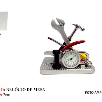MESA DE FERRAMENTAS EM MINIATURA C/ RELÓGIO. TAM: 7.5X4.5X7.5CM MESA DE FERRAMENTAS EM MINIATURA C/ RELÓGIO. TAM: 7.5X4.5X7.5CM