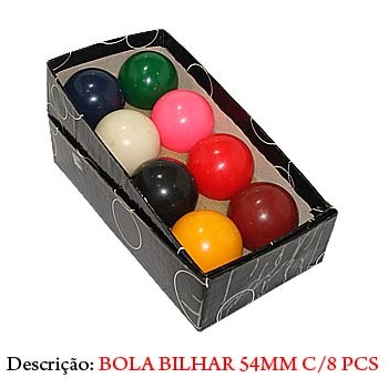 CAIXA C/8 BOLA DE BILHAR 54MM CAIXA C/8 BOLA DE BILHAR 54MM