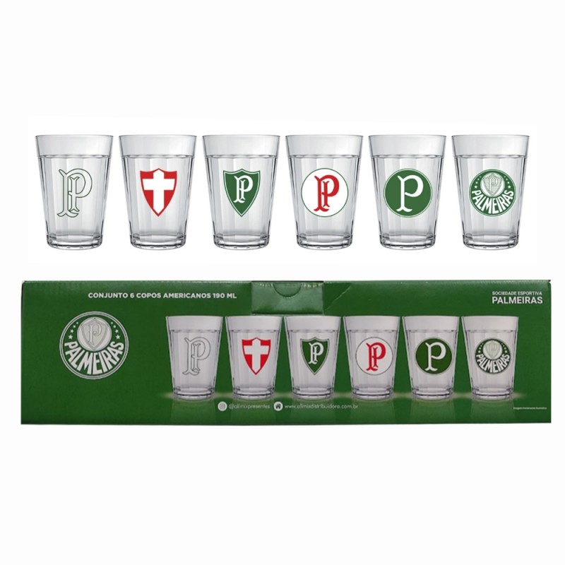 KIT 6 COPOS AMERICANOS MODELO PALMEIRAS EM VIDRO 190ML REF: 2916038 KIT 6 COPOS AMERICANOS MODELO PALMEIRAS EM VIDRO 190ML REF: 2916038