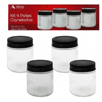 KIT 4 POTES REDONDO RIVIERA 130ML EM VIDRO E METAL REF: 202130 KIT 4 POTES REDONDO RIVIERA 130ML EM VIDRO E METAL REF: 202130