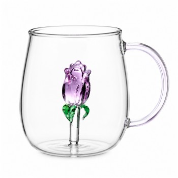 CANECA BOROSSILICATODE VIDRO 350ML MODELO ROSA 3D REF: 223047