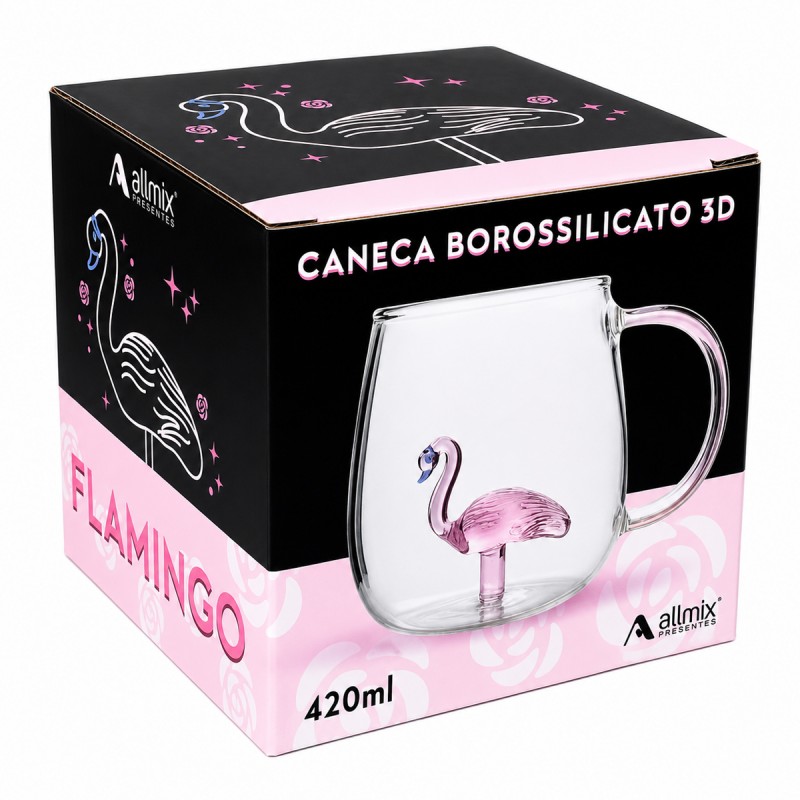 CANECA BOROSSILICATO DE VIDRO 350ML MODELO FLAMINGO REF: 223048 CANECA BOROSSILICATO DE VIDRO 350ML MODELO FLAMINGO REF: 223048