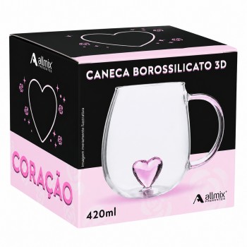 CANECA BOROSSILICATO DE VIDRO 350ML MODELO CORAÇÃO 3D REF: 223046 CANECA BOROSSILICATO DE VIDRO 350ML MODELO CORAÇÃO 3D REF: 223046