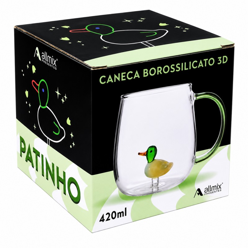 CANECA BOROSSILICATO DE VIDRO 420ML MODELO PATINHO REF: 223128