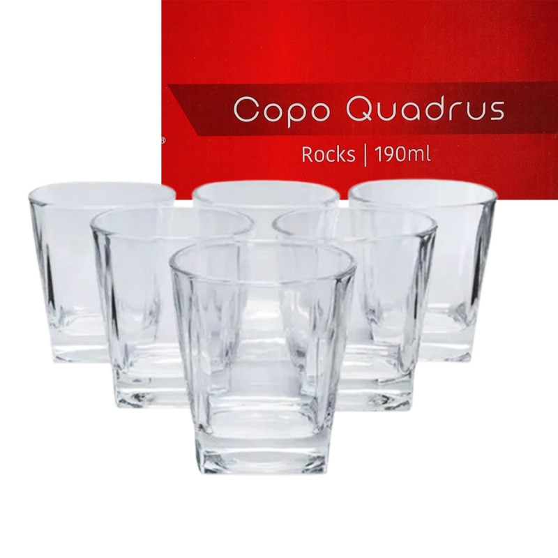 COPO ROCKS QUADRUS 190 ML 6 PEÇAS EM VIDRO REF: 300356 COPO ROCKS QUADRUS 190 ML 6 PEÇAS EM VIDRO REF: 300356
