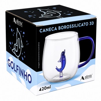 CANECA BOROSSILICATO DE VIDRO 420ML MODELO GOLFINHO REF: 213029
