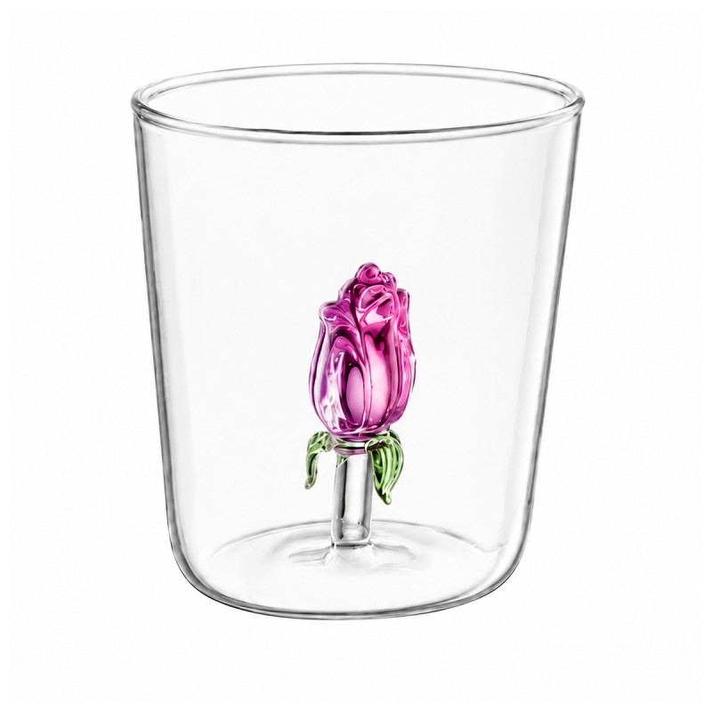 COPO BOROSSILICATO DE VIDRO 350ML MODELO ROSA 3D REF: 213022 COPO BOROSSILICATO DE VIDRO 350ML MODELO ROSA 3D REF: 213022