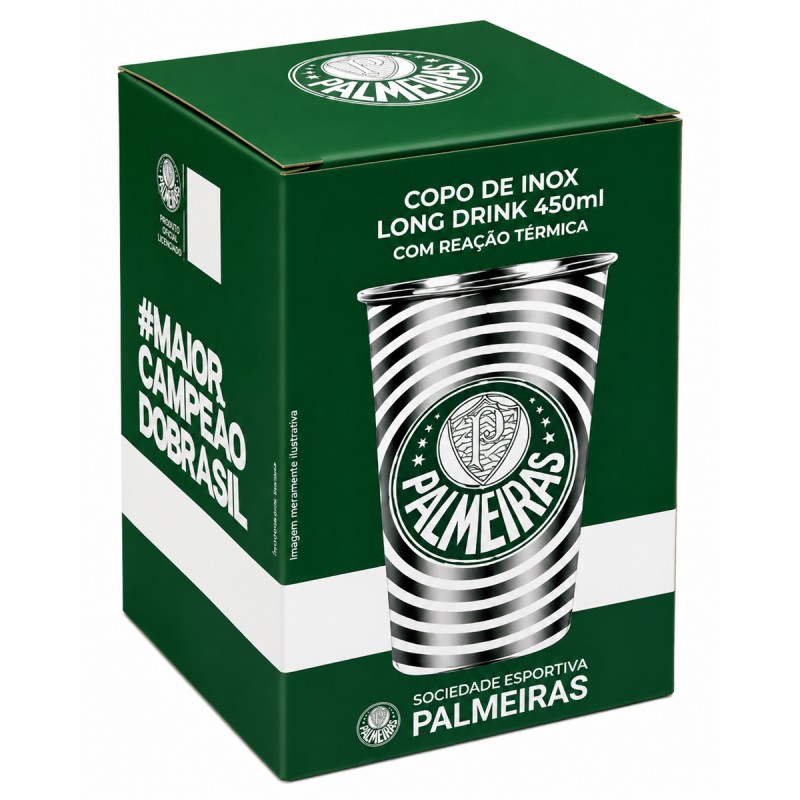 COPO TÉRMICO INOX 450ML COM REAÇÃO TÉRMICA MODELO PALMEIRAS REF: 131338