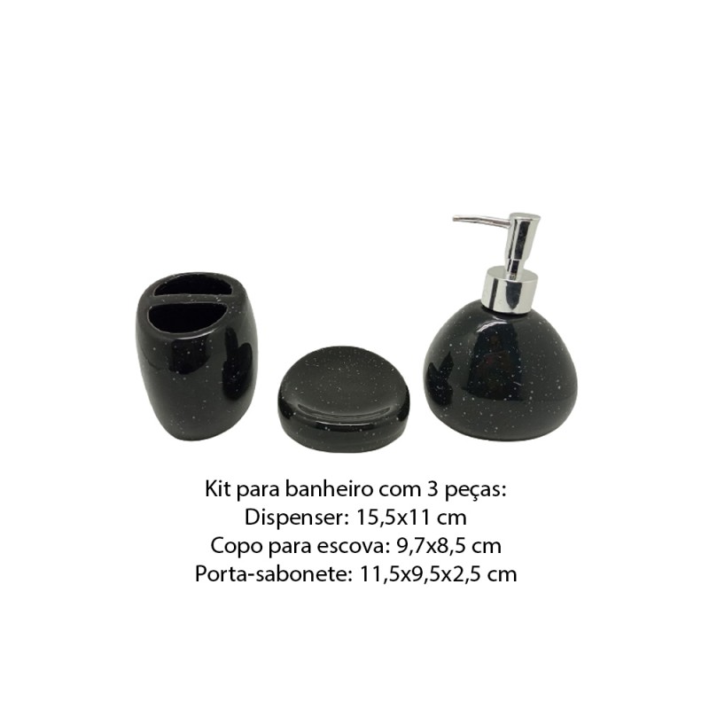 KIT P/ BANHEIRO 3 PEÇAS EM CERÂMICA COR PRETA REF: D0748 KIT P/ BANHEIRO 3 PEÇAS EM CERÂMICA COR PRETA REF: D0748