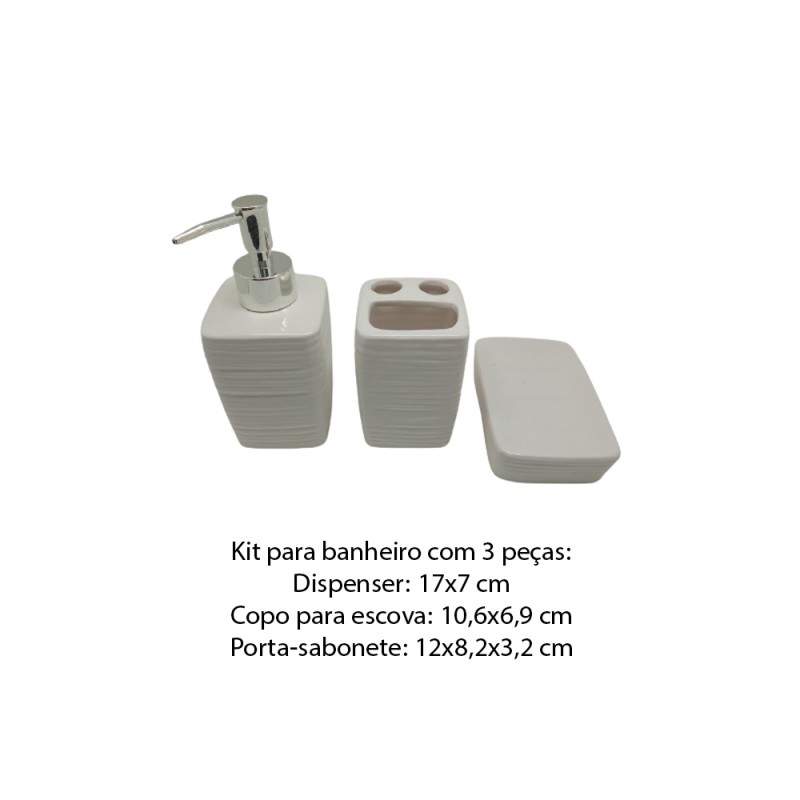 KIT P/ BANHEIRO 3 PEÇAS EM CERÂMICA COR BRANCA REF: D0751 KIT P/ BANHEIRO 3 PEÇAS EM CERÂMICA COR BRANCA REF: D0751