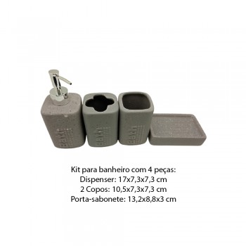 KIT P/ BANHEIRO 4 PEÇAS EM CERÂMICA COR CINZA REF: D0755 KIT P/ BANHEIRO 4 PEÇAS EM CERÂMICA COR CINZA REF: D0755