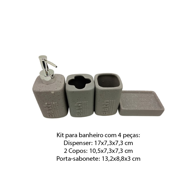 KIT P/ BANHEIRO 4 PEÇAS EM CERÂMICA COR CINZA REF: D0755 KIT P/ BANHEIRO 4 PEÇAS EM CERÂMICA COR CINZA REF: D0755