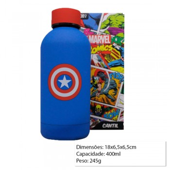 GARRAFA TÉRMICA MODELO CAPITÃO AMÉRICA EM INOX 400ML REF: 10024248