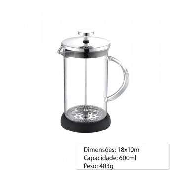 CAFETEIRA PRENSA FRANCESA DE VIDRO 600ML REF: HF010-600 CAFETEIRA PRENSA FRANCESA DE VIDRO 600ML REF: HF010-600