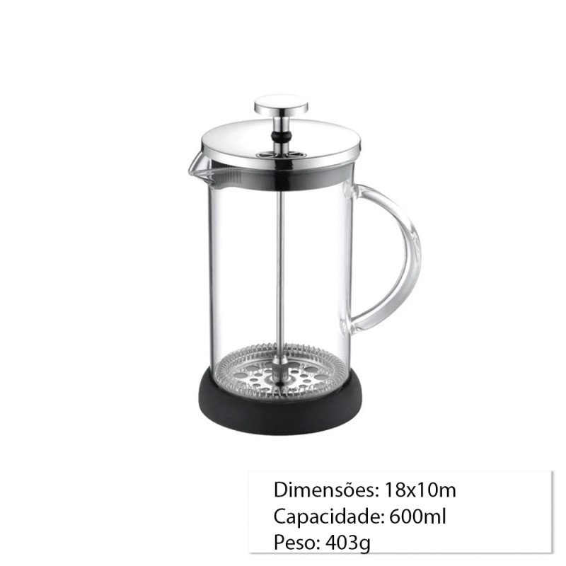 CAFETEIRA PRENSA FRANCESA DE VIDRO 600ML REF: HF010-600 CAFETEIRA PRENSA FRANCESA DE VIDRO 600ML REF: HF010-600