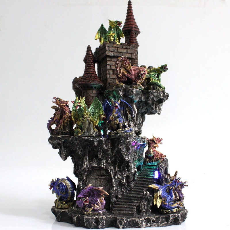 DRAGÃO COM CASTELO DECORATIVO EM RESINA REF: PW170027
