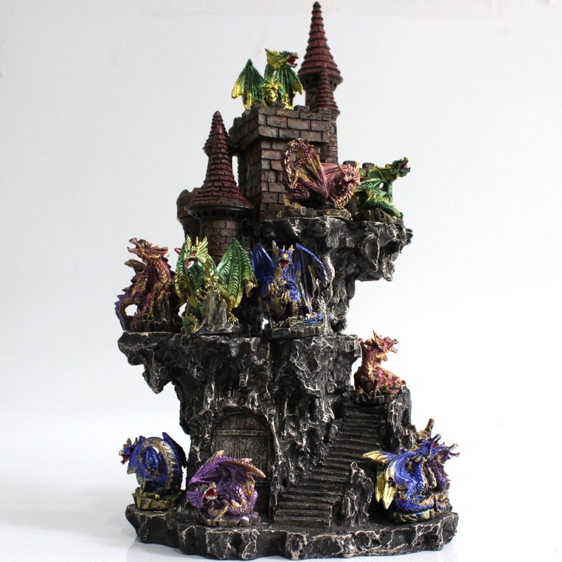DRAGÃO COM CASTELO DECORATIVO EM RESINA REF: PW170027