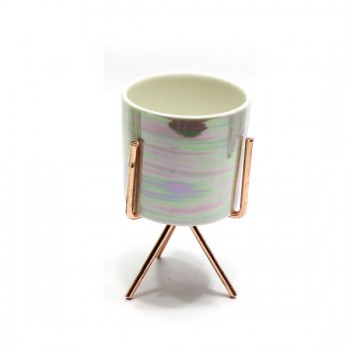 VASO DECORATIVO EM CERAMICA C/SUPORTE METAL ROSE VASO DECORATIVO EM CERAMICA C/SUPORTE METAL ROSE
