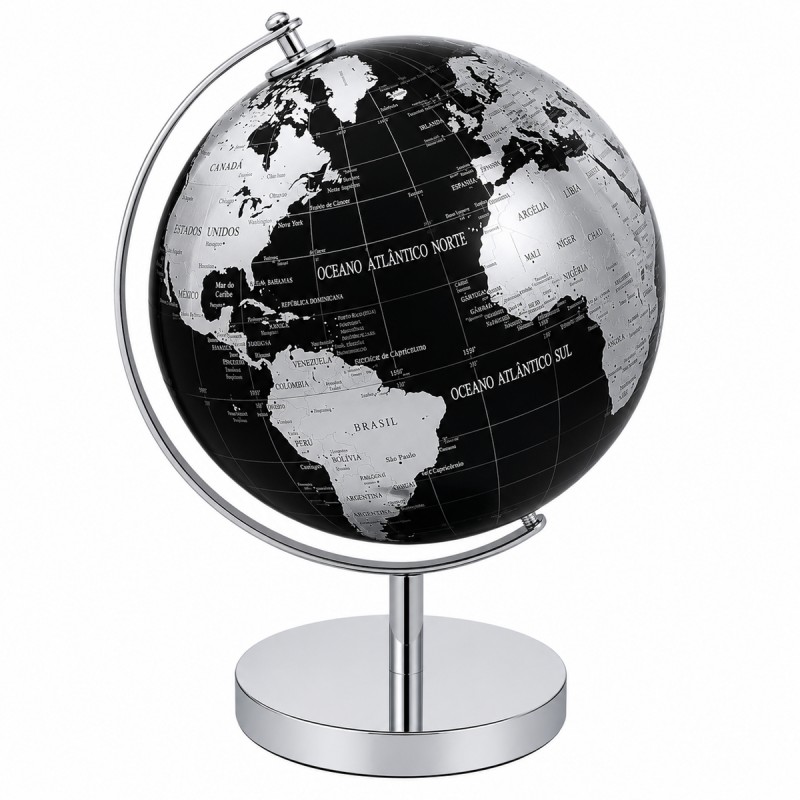 GLOBO TERRESTRE DECORATIVO DE MESA PRETO E PRATA REF: AP142AY4-14X19 GLOBO TERRESTRE DECORATIVO DE MESA PRETO E PRATA REF: AP142AY4-14X19