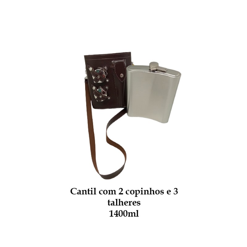 CANTIL 1400ML COM 2 COPOS E 3 TALHERES + BOLSA Marrom Liso REF: APPT-48A