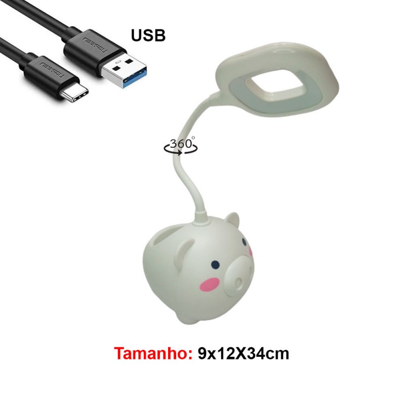 LUM.DEC.LAMP.LED.MESA USA CABO USB MOD.PORCO COR: BRANCO LUM.DEC.LAMP.LED.MESA USA CABO USB MOD.PORCO COR: BRANCO