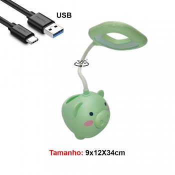 LUM.DEC.LAMP.LED.MESA USA CABO USB MOD.PORCO COR: VERDE LUM.DEC.LAMP.LED.MESA USA CABO USB MOD.PORCO COR: VERDE