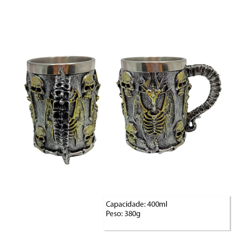 CANECA METAL REVEST.RESINA MOD.CAVEIRA 400ML REF:AP-171041-1