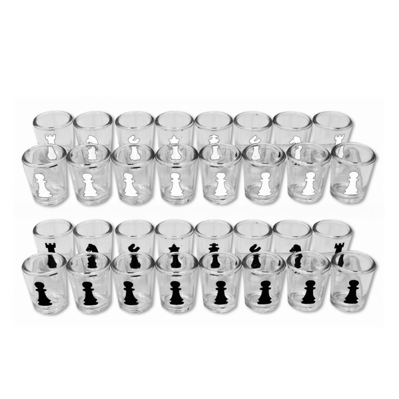 JOGO XADREZ COM 36 COPOS SHOT EM VIDRO REF: APGBA08625X25 JOGO XADREZ COM 36 COPOS SHOT EM VIDRO REF: APGBA08625X25