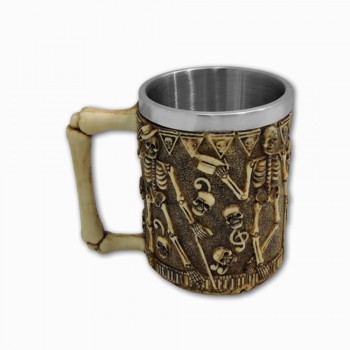CANECA MEDIEVAL MODELO ESQUELETOS EM RESINA E INOX 400ML  REF: 1194B