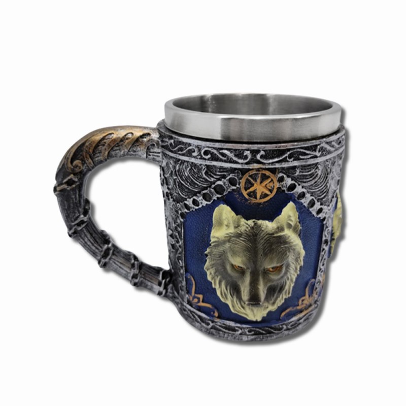 CANECA MEDIEVAL MODELO LOBOS EM RESINA E INOX 400ML REF: 2014-2B CANECA MEDIEVAL MODELO LOBOS EM RESINA E INOX 400ML REF: 2014-2B