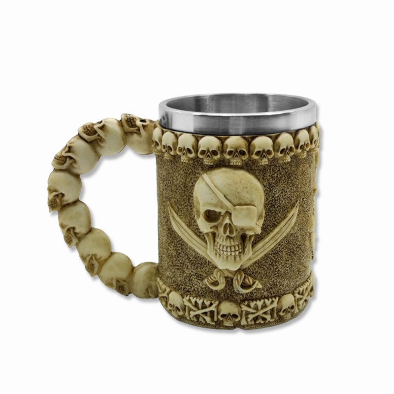 CANECA MEDIEVAL MODELO CAVEIRA PIRATA EM RESINA E INOX 400ML REF: 2006B CANECA MEDIEVAL MODELO CAVEIRA PIRATA EM RESINA E INOX 400ML REF: 2006B
