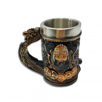 CANECA MEDIEVAL MODELO VIKING EM RESINA E INOX 600ML  REF: 1198B